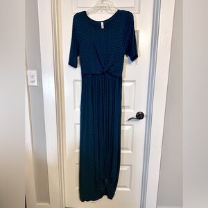 Latched Mama Teal Dot Knot-Front Maxi Dress